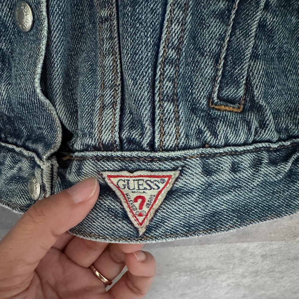 Vintage Guess Jeans Denim Jacket Medium Wash 2nd Freedom Graphic Womens M 90s - Picture 8 of 11